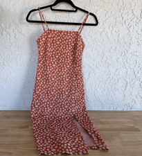 Zara Women's Orange and Cream floral Dress size small 