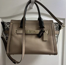Coach Colorblock EXOTIC SWAGGER Satchel Python STONE Black White 36496