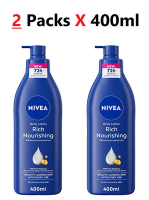 2X NIVEA Rich Nourishing Body Lotion Dry Skin 72h Moisture Almond Oil Hyaluron