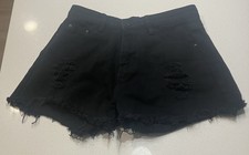 SHEIN Shorts Womens small raw hem ripped high rise black denim goth punk