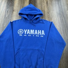 Vintage Yamaha Hoodie Mens M Blue Sweatshirt ATV Snowmobile Racing Logo Sweater