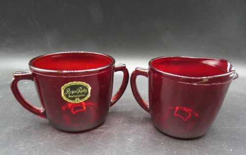Vintage Anchor Hocking Royal Ruby Open Sugar & Creamer Set