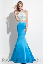 Rachel Allan 7084 Ocean Blue Lace Satin Prom Gown Dress sz 0 SALE!