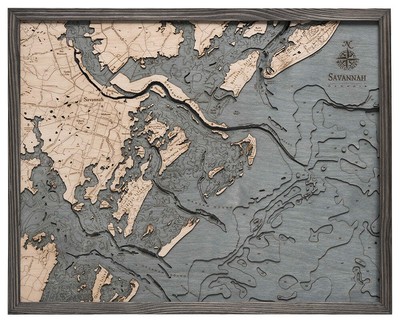 Savannah Wood Carved Topographic Depth Chart / Map