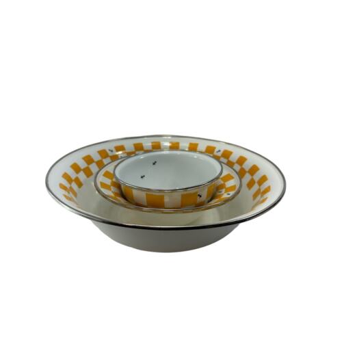 The Golden Rabbit II Joan Wilkes Gold Checkers & Ants Enamelware Bowls Set of 3 - Picture 2 of 14