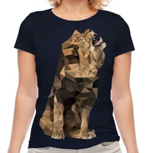 Motif Géométrique Lion Roar (Grondement) T-Shirt Animal la Nature - Zdjęcie 1 z 21