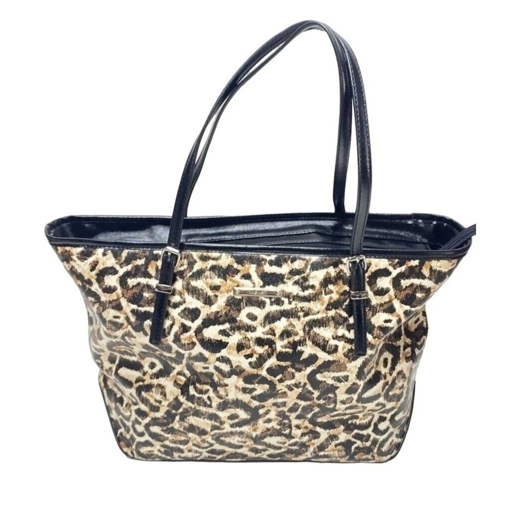 Nine West Leopard Print Malibu Handbag VTG Y2K Cheetah Purse Zip