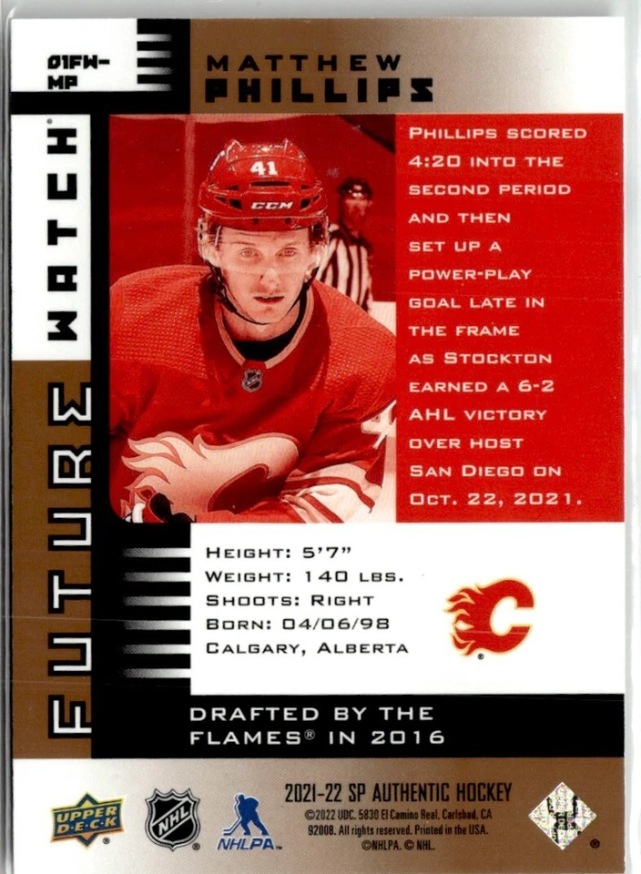 2021-22 SP Authentic FW retro Matthew Philips Rookie /150 #01FW-MP H7R2J - Image 2 of 2