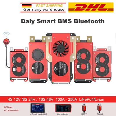 DALY Smart BMS LiFePo4 4S 12V/8S 24V/16S 48V 100A-200A Solar Inverter Bluetooth