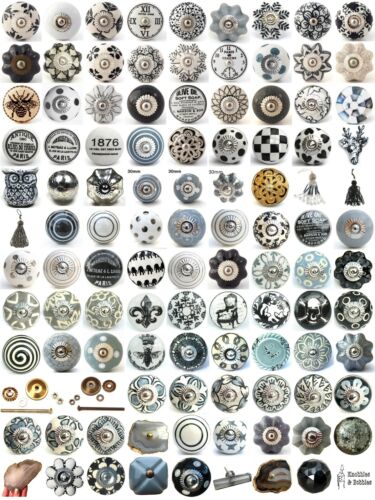 Black white grey vintage ceramic knobs drawer pull cupboard door knobs china - Afbeelding 1 van 205