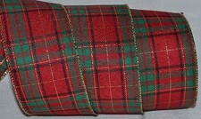 Wired Ribbon Woven Christmas Red Plaid Green Metallic Gold 2.5" Holiday Bow