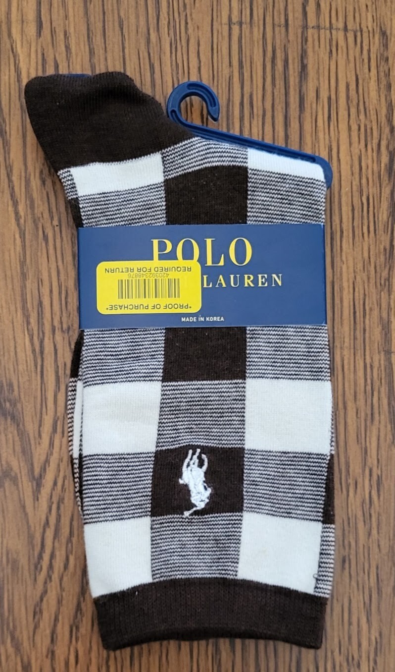 PONY Polo Ralph Lauren Calzino Donna Avorio e Marrone Bufalo Plaid Scarpa Tg 4 10 5