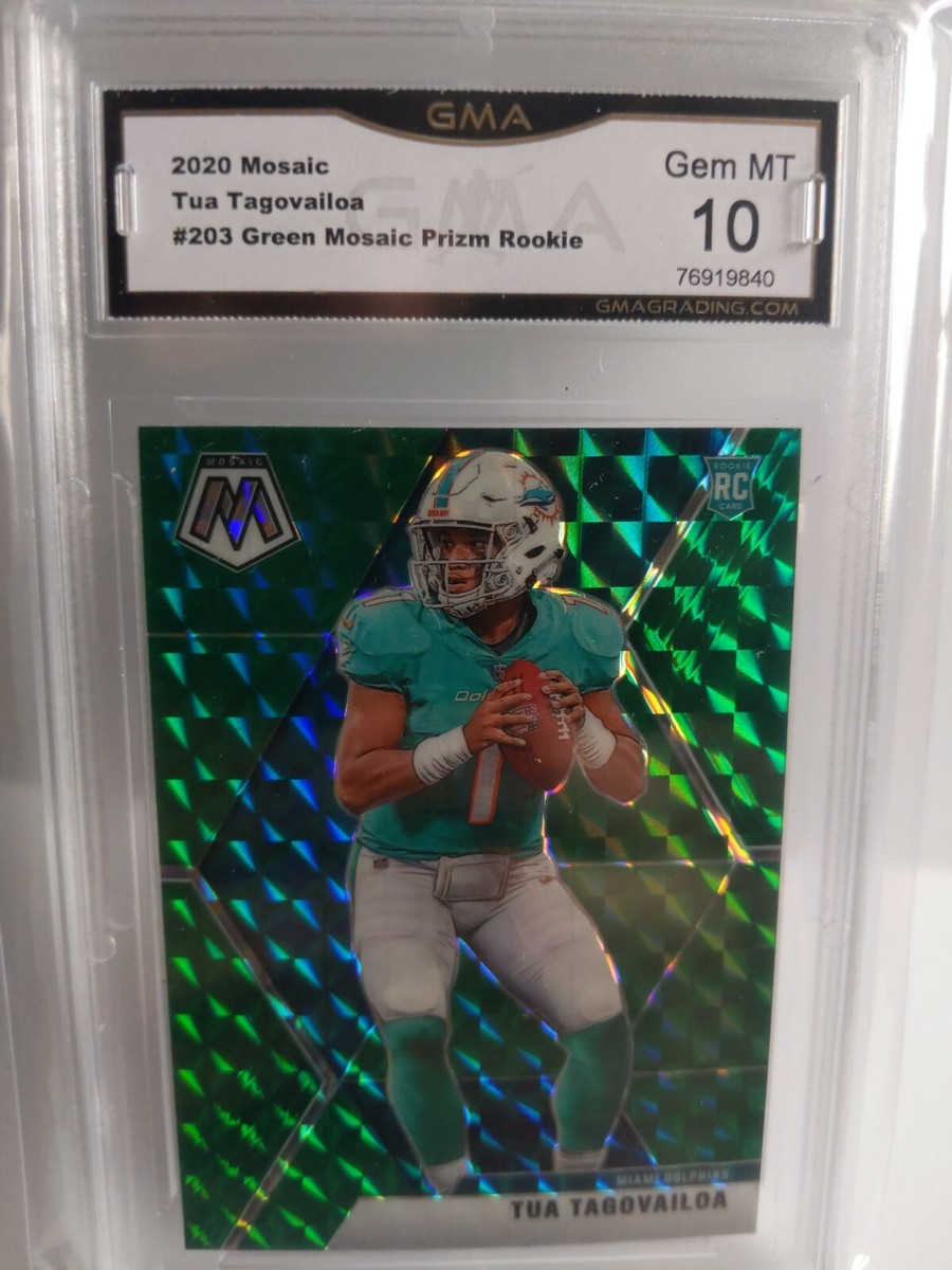 Tua Tagovailoa ROOKIE CARD Green MOSAIC 2020 Panini Mosaic Tua Tagovailoa Rookie Card Green #203 GEM  main image 3