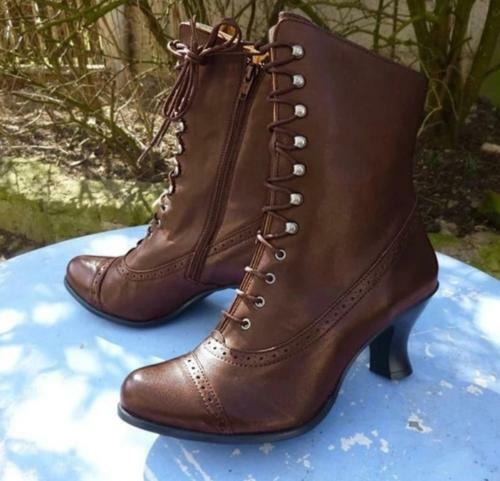 Women Ankle Boots High Heels Leather 