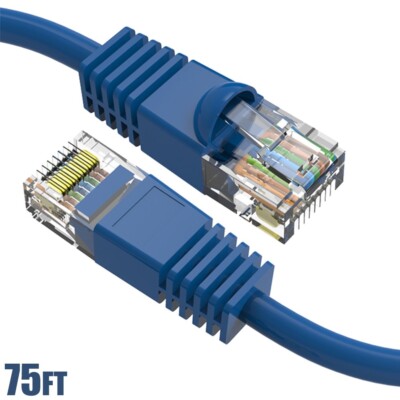 75FT Cat6 RJ45 Ethernet LAN Network UTP Snagless Patch Cable Pure Copper Blue