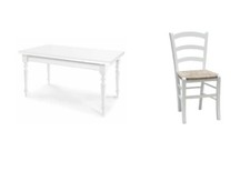 SET TAVOLO CUCINA + 4 SEDIE IN LEGNO, FONDO PAGLIA, COLORE BIANCO