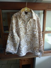 Anne Carson Sz Xl 1x Bnwt Linen Summer Jacket Over-blouse White, Almond Print