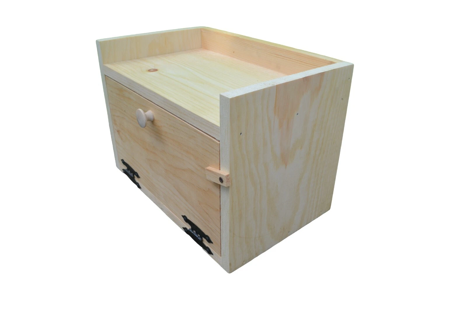 Unfinished Pine Countertop Bread Box with Flush Top Shelf