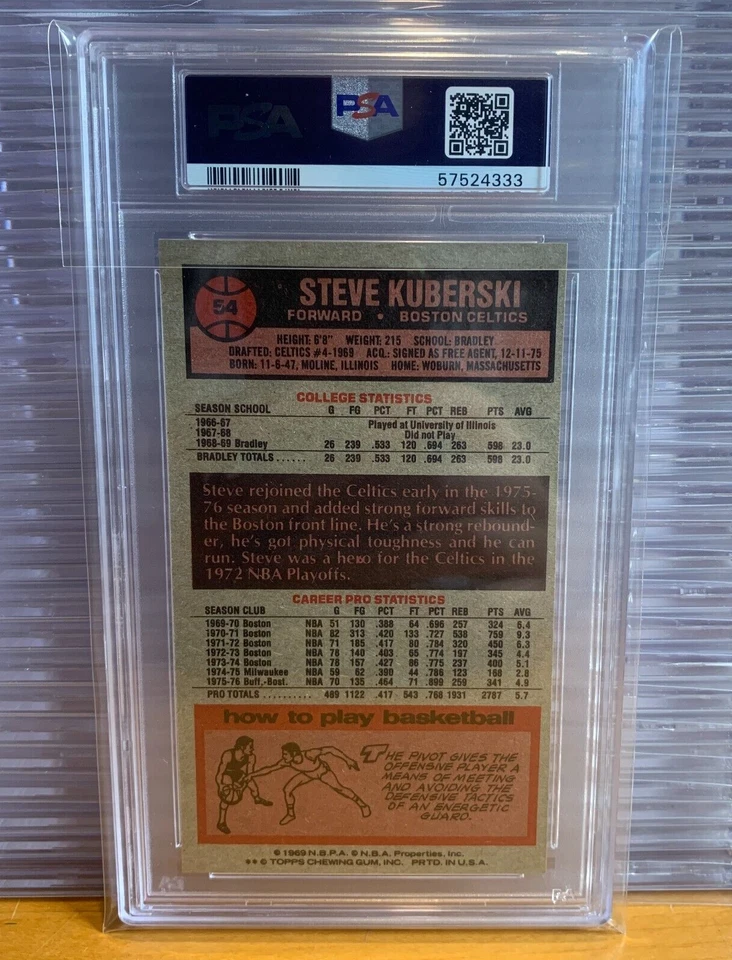 1976-77 Topps Basketball - Steve Kuberski #54 - Boston Celtics PSA 8 - Image 2 of 2