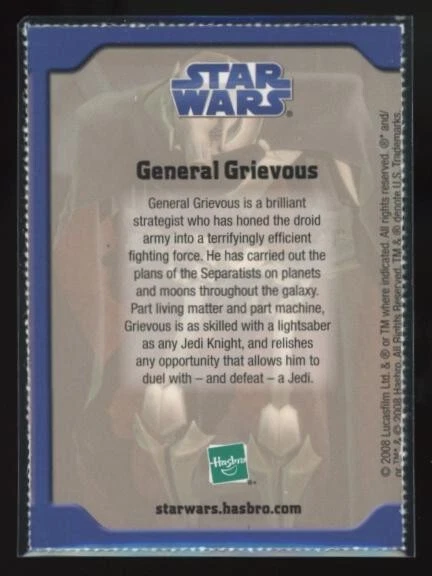 GENERAL GRIEVOUS 2008 Star Wars Clone Wars Boston Globe Hasbro Promo Card - Image 2 of 2