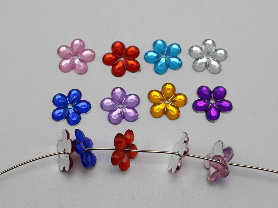 200 Mixed Color Acrylic Flatback Flower Sewing Rhinestone 12mm Sew on Beads - Image 4 of 4