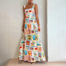 Women Fashion Bohemian Retro National Style Graffiti Sling Tube Tops Swing Dress