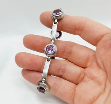 Vtg BOMA Sterling Silver 925 Natural Amethyst Link Bracelet