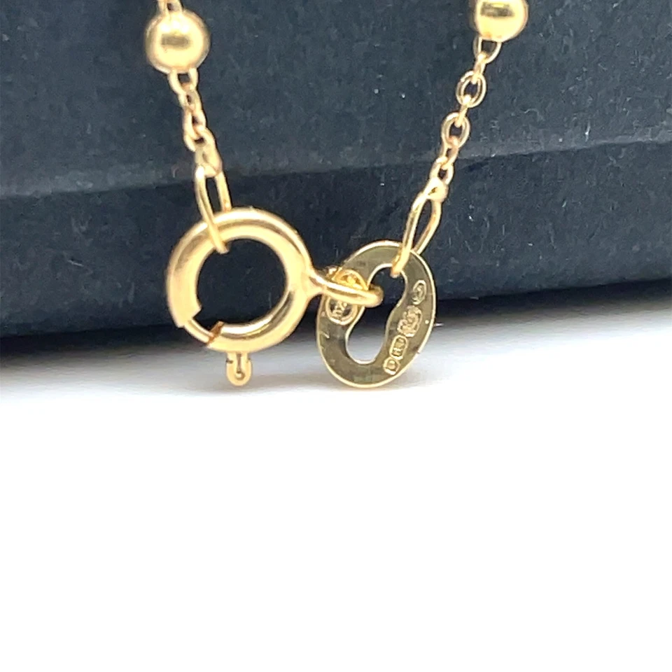 Collar de cadena de cuentas planas de oro amarillo de 9 quilates de 2 mm para mujer 16" 18" 20" 22" 24" Foto 4 de 4