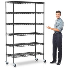 6 Tier Wire Shelving Unit NSF Metal Shelf 2100 LBS Capacity Storage Rack w/Wheel