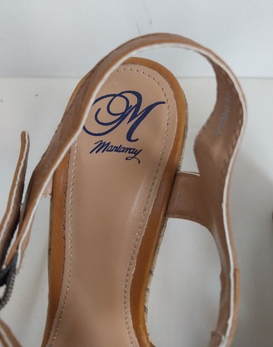 Mantaray Womens Tan Leather Strap T-Bar Wedge Sandals Peep toe Shoes Size 6/39 - Picture 10 of 12