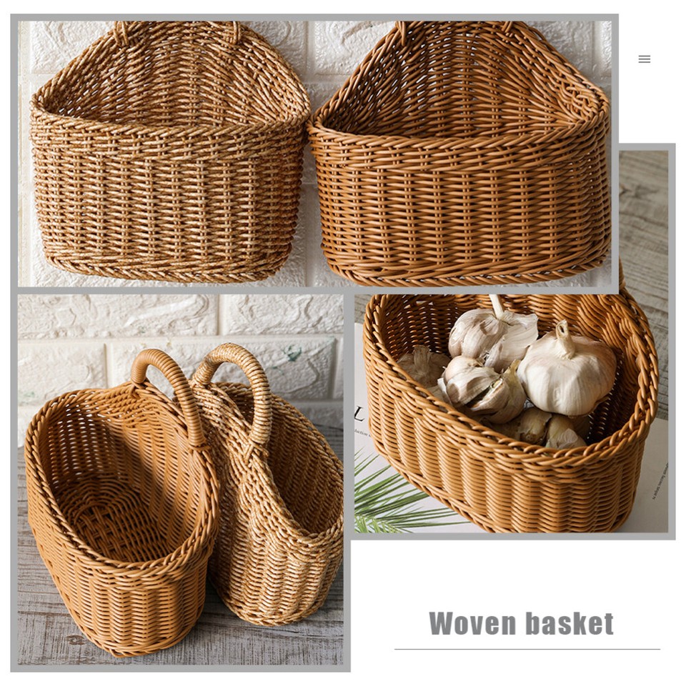 Hanging Wall Basket Storage Flower Snacks Boho Fruit Onion Rattan eBay
