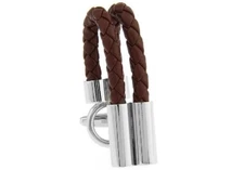 Leather Braided Brown Pair Cufflinks in a Presentation Gift Box & Polishing C...