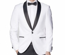 Giovanni Bresciani White with Black Satin Shawl Lapel Tuxedo Jacket