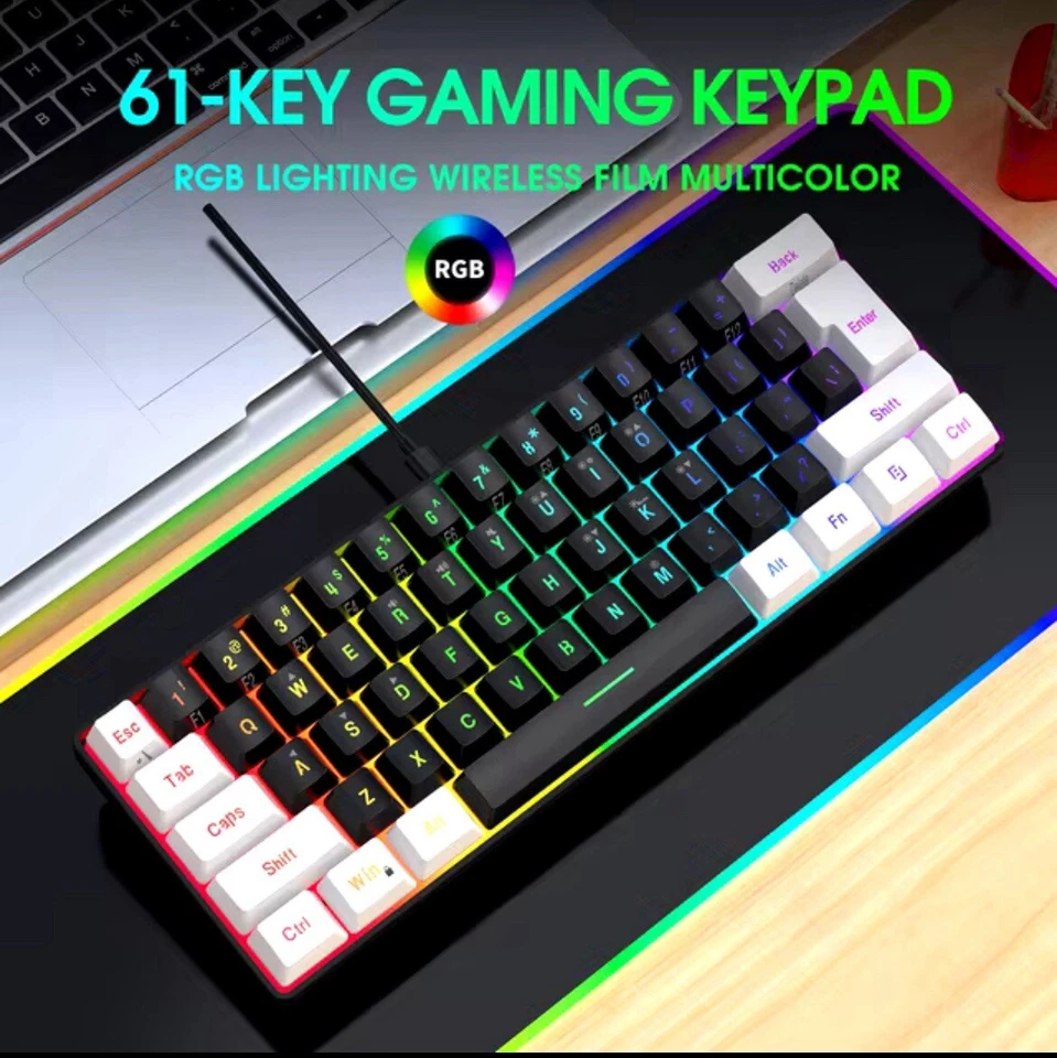 New 61keys Wired White Black Keyboard RGB Gaming Mouse Office Kit Backlight - Image 4 of 4