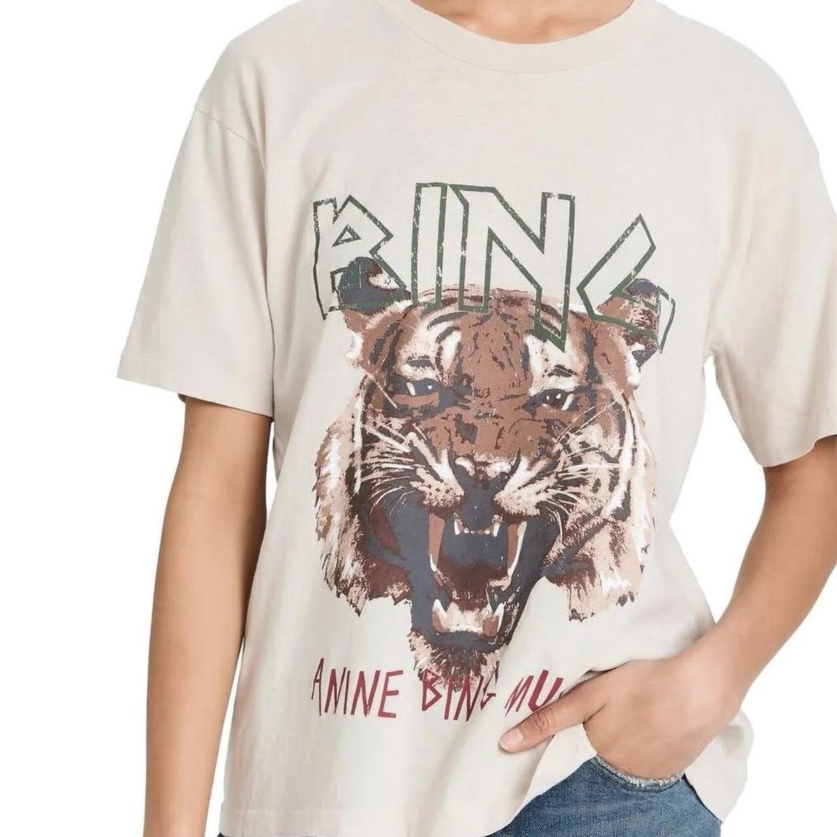 ANINE BİNG Tiger Tee, Stone (XS/BNWT) UK