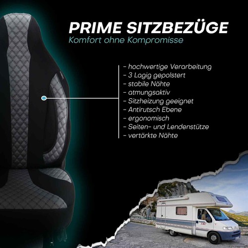 Fundas de asiento de autocaravana piloto adecuadas para Blue Sky SkyView 900 (negro-gris) - Imagen 3 de 11