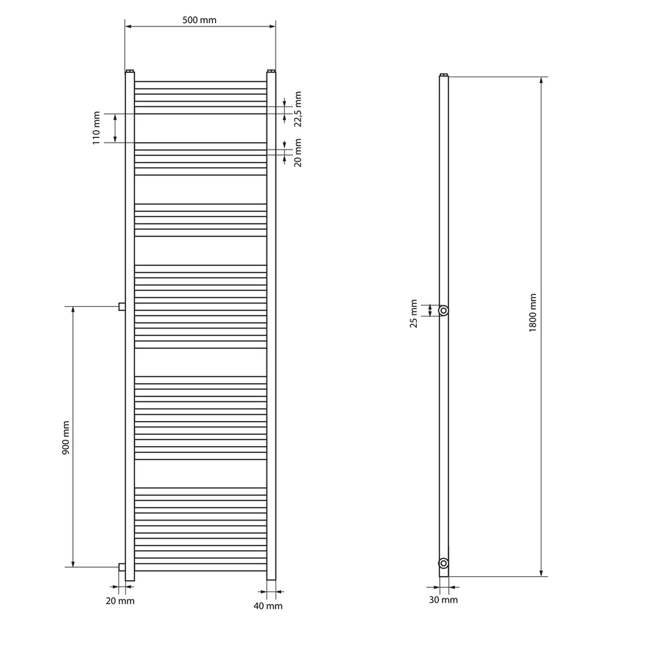 Radiateur sèche-serviette à eau chaude forme droite en acier blanc 50 x 180 cm - Photo 4/4