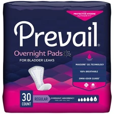 Prevail Incontinent Pad 16" L Overnight 30 Ct