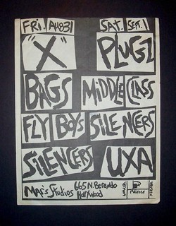 X (The Band) Bags Plugz Middle Class UXA 1979 Mar's Studio East LA Punk Flyer