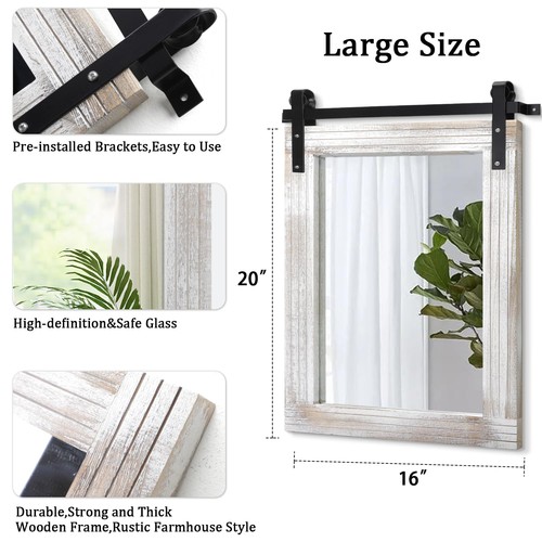 AAZZKANG Mirrors for Wall Rustic Barn Door Mirror with Wood Framed Rectangle ... - Picture 2 of 7