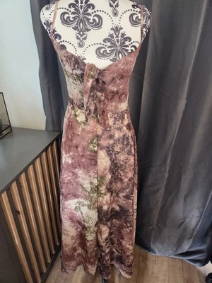 Maxi Vestido para Mujer Tie Dye Reino Unido 10 Rosa Malva Oliva Corbata Frontal Tirantes Boho Verano - Imagen 1 de 3