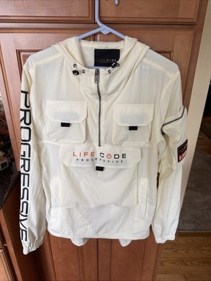 Life Code Progressive Mens White Pullover Jacket Utility S Windbreaker Great