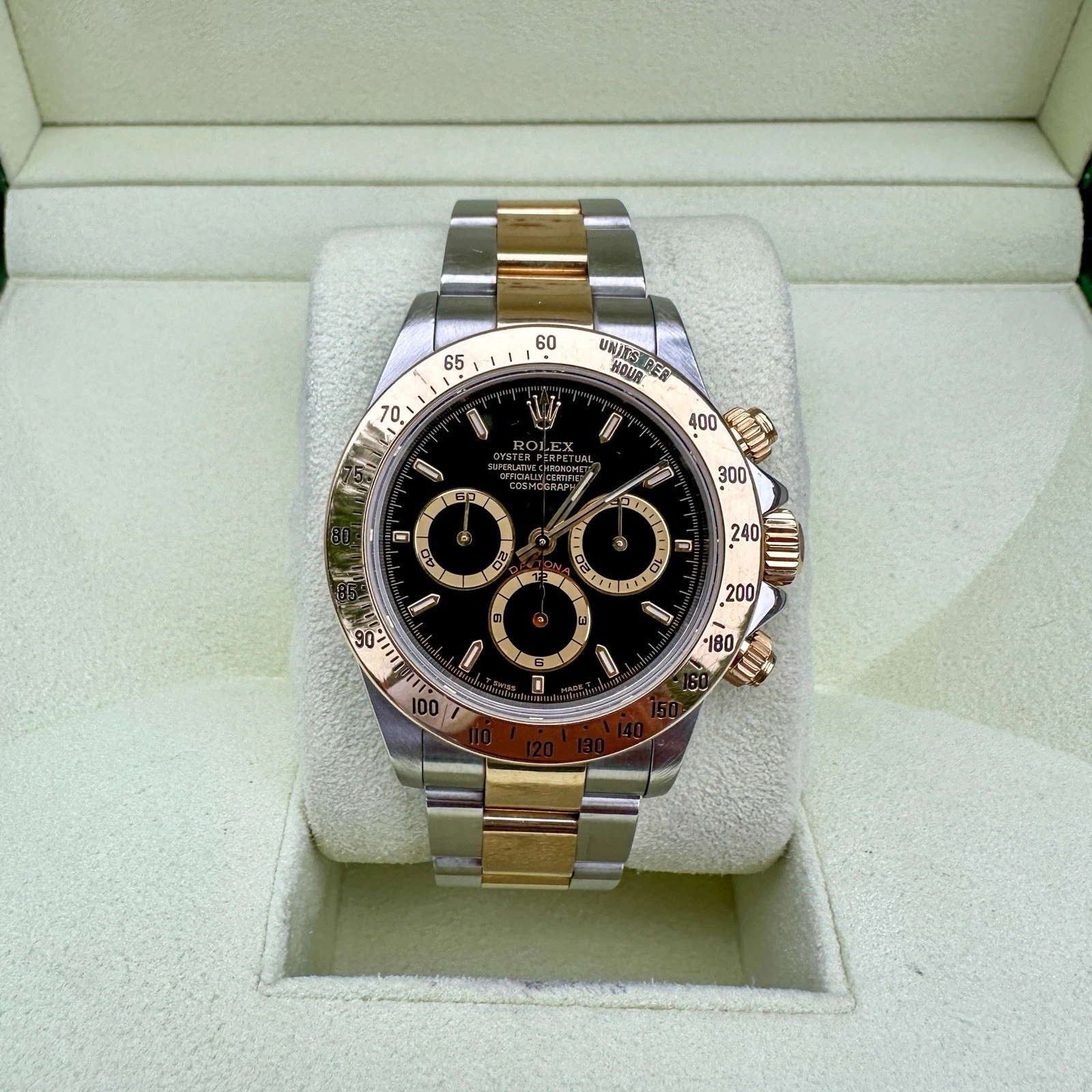 1997 Rolex Daytona Cosmograph 40mm Black Dial Two-Tone 18K Gold Watch 16523