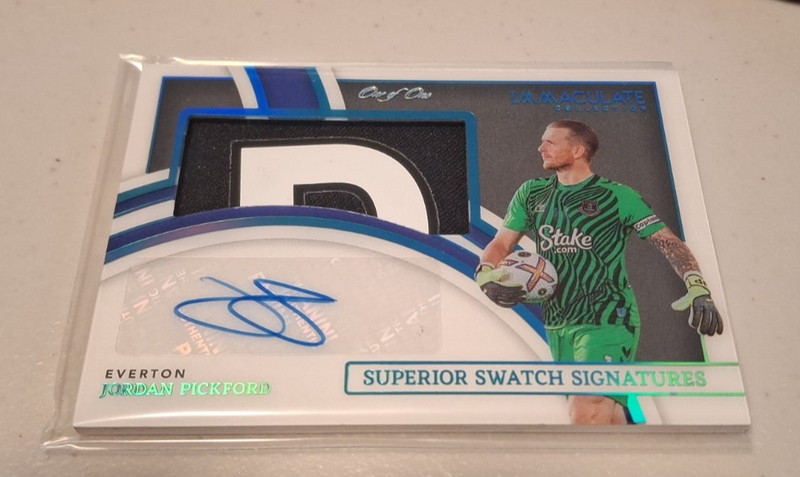 2022-23 IMMACULATE COLLECTION JORDAN PICKFORD AUTO PATCH #D 1/1 EVERTON