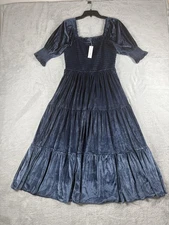 Baltic Born Dress Womens Large Vivaldi Smocked Velvet Midi Tiered Evening Event