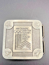 XIII Olympic Winter Games Lake Placid 1980 Square Metal Belt Buckle True Distanc
