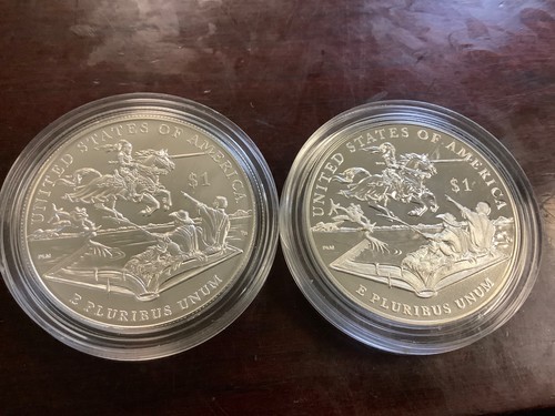 2 silver Dollar coins 2016 P Mark Twain Proof & Reg strike commemorative - Picture 2 of 2