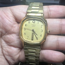 Working VTG 1980s Timex Q Day-Date Gold Tone ...