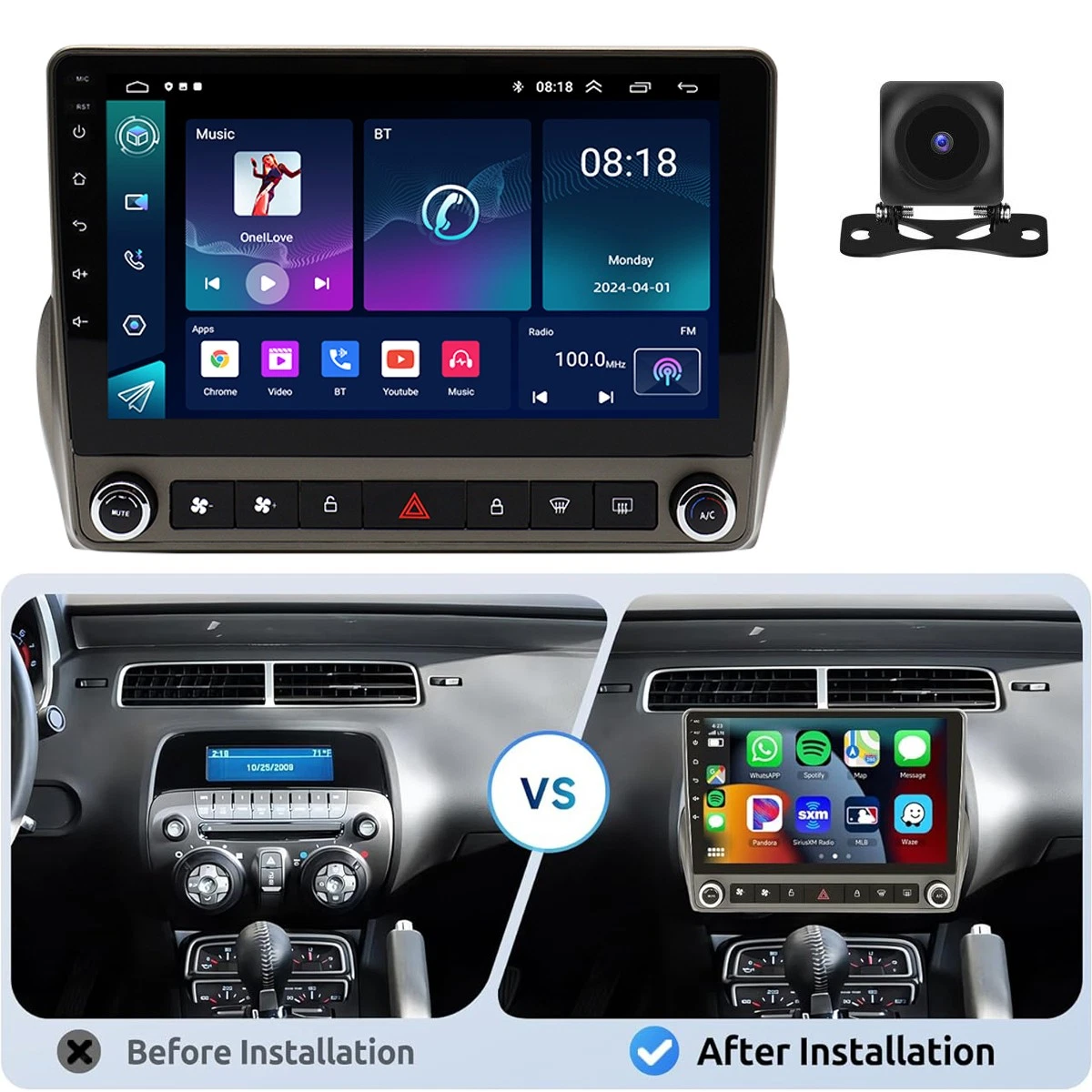 Apple Carplay Android 13 Car GPS DSP Radio Stereo For Chevrolet Camaro 2010-2015