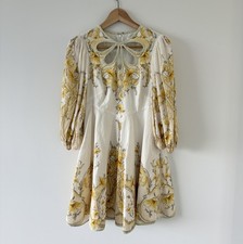 Zimmermann Jeannie Mini Dress Sz 1 (AU 10 /US 6) Floral Linen Yellow Long Sleeve